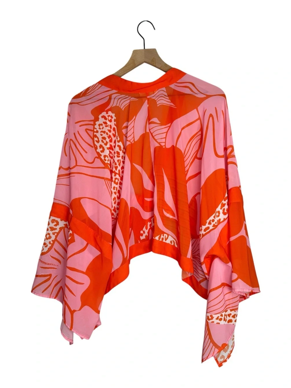 Anthropologie Tie Front Crop Blouse One Size Pink Orange Resort Beach Cover Up